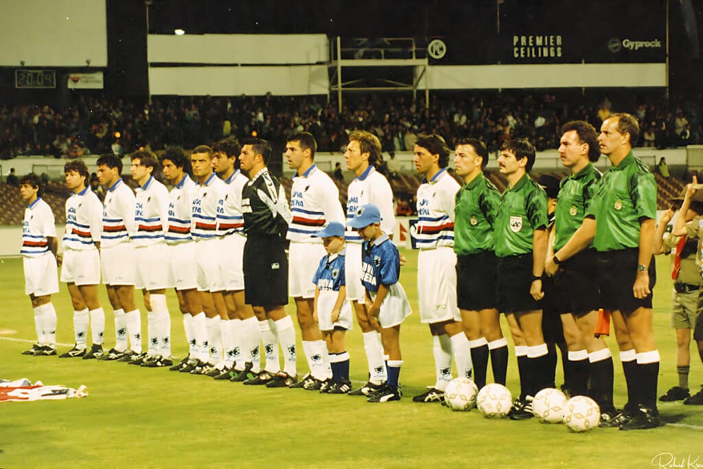 Sampdoria line up before playing Perth Glory in 1996