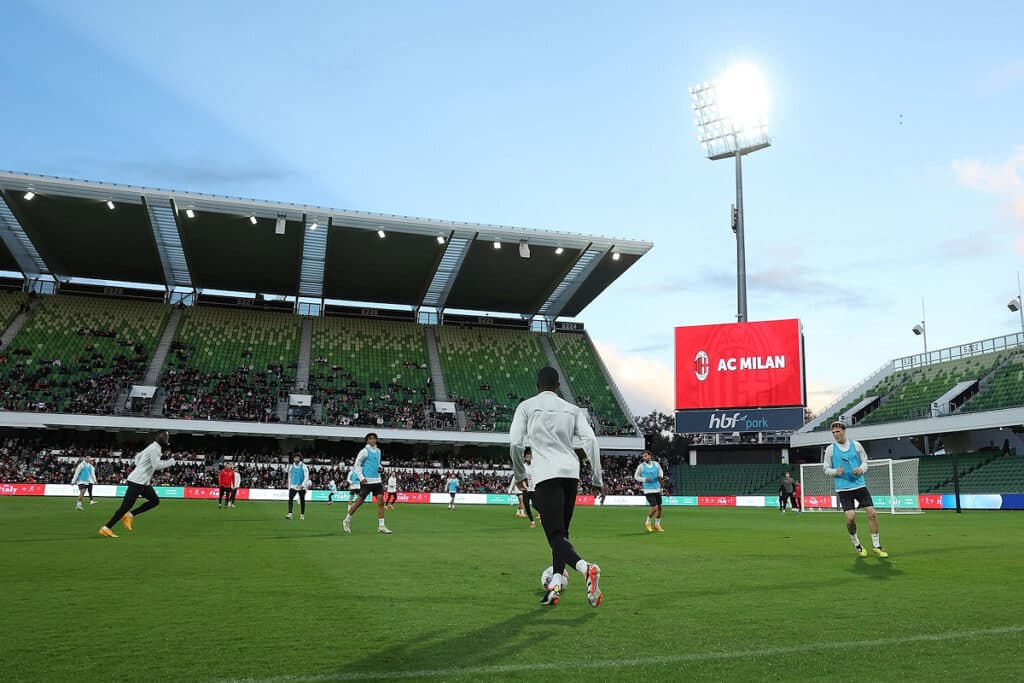 AC Milan train at Perth Oval in 2024