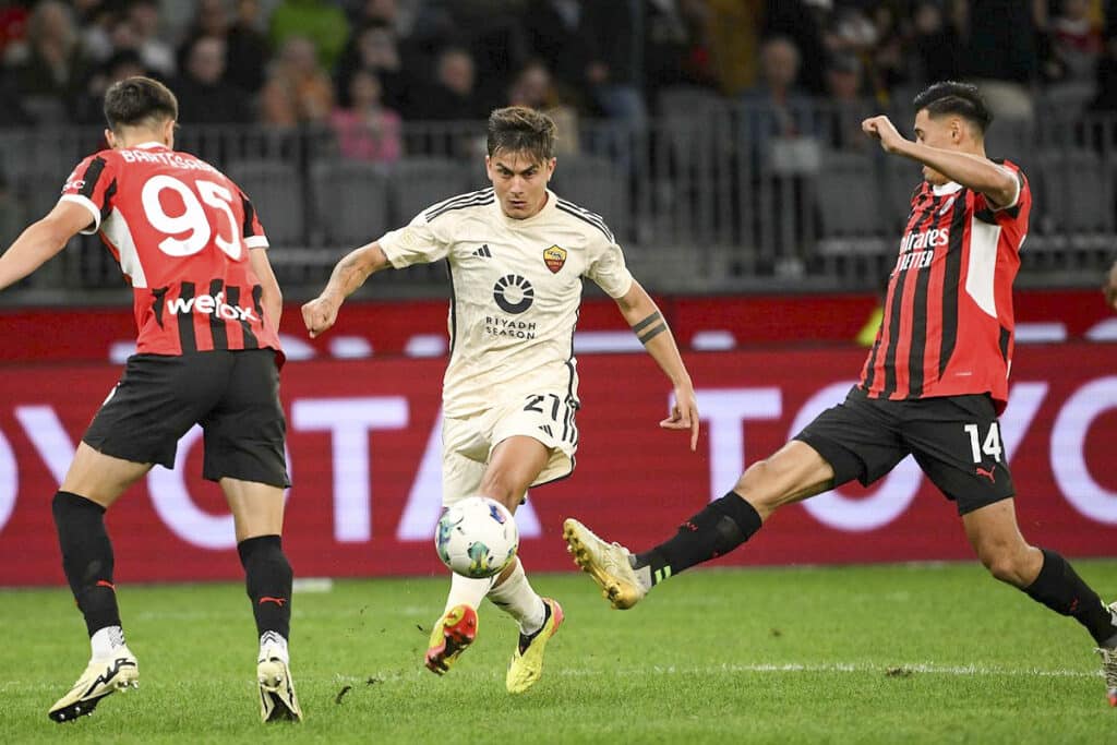 Paolo Dybala playing for AS Roma vs AC Milan at Optus Stadium in 2024