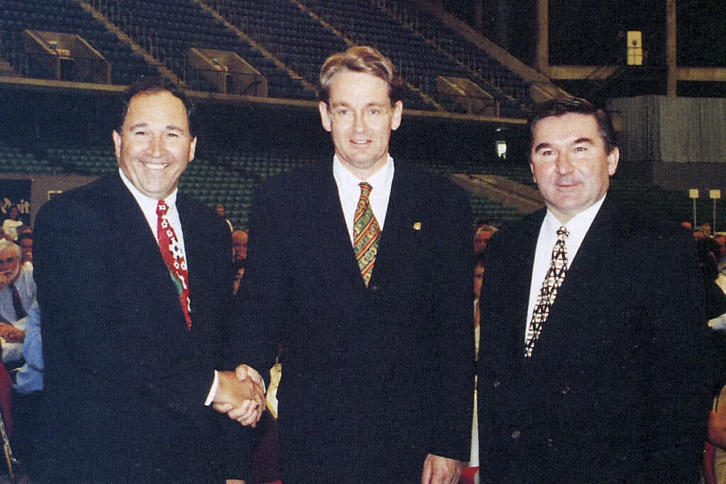 Nick Tana, Richard Court and Paul Afkos at the launch of Perth Glory